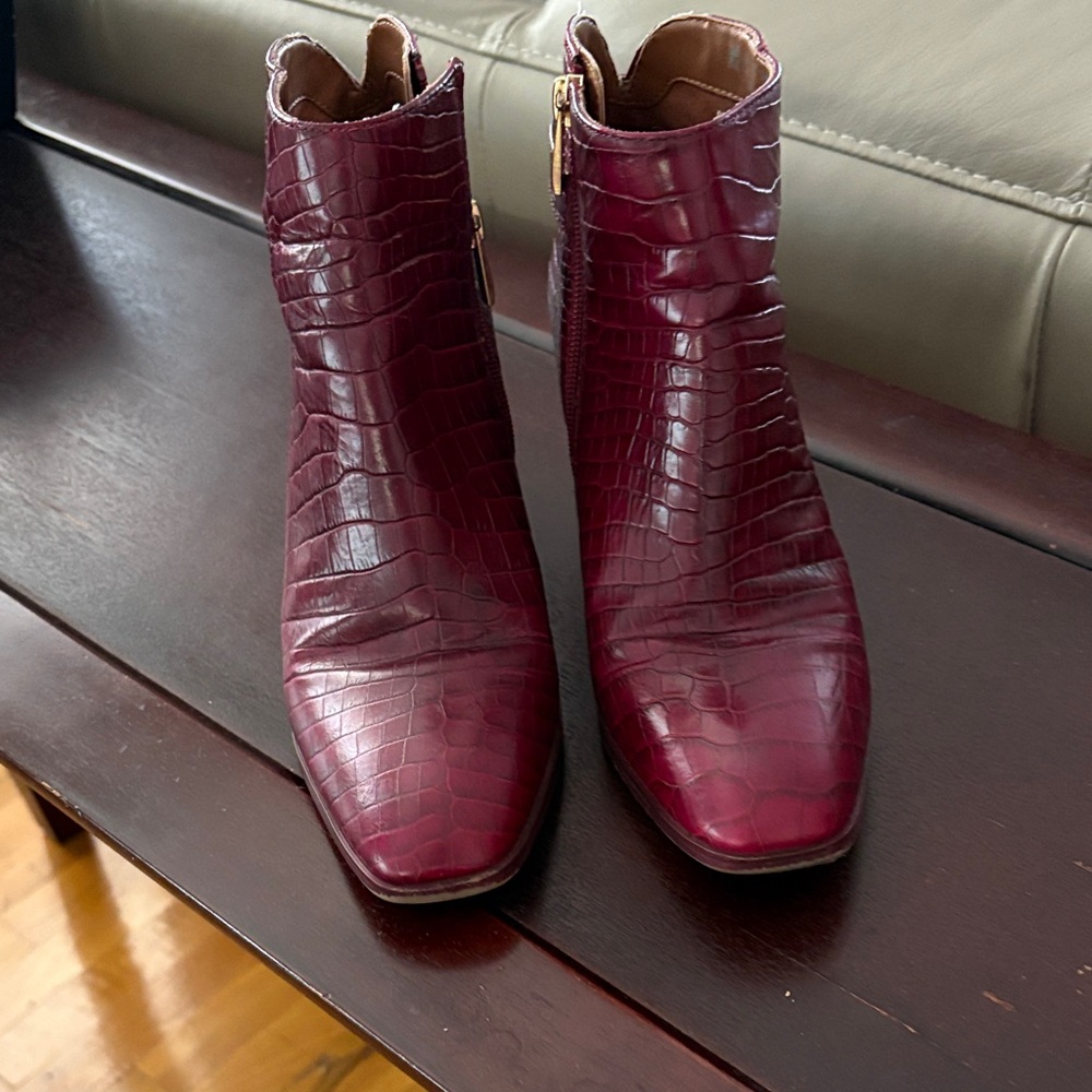 Franco Sarto Deep Red Croc-Embossed Booties